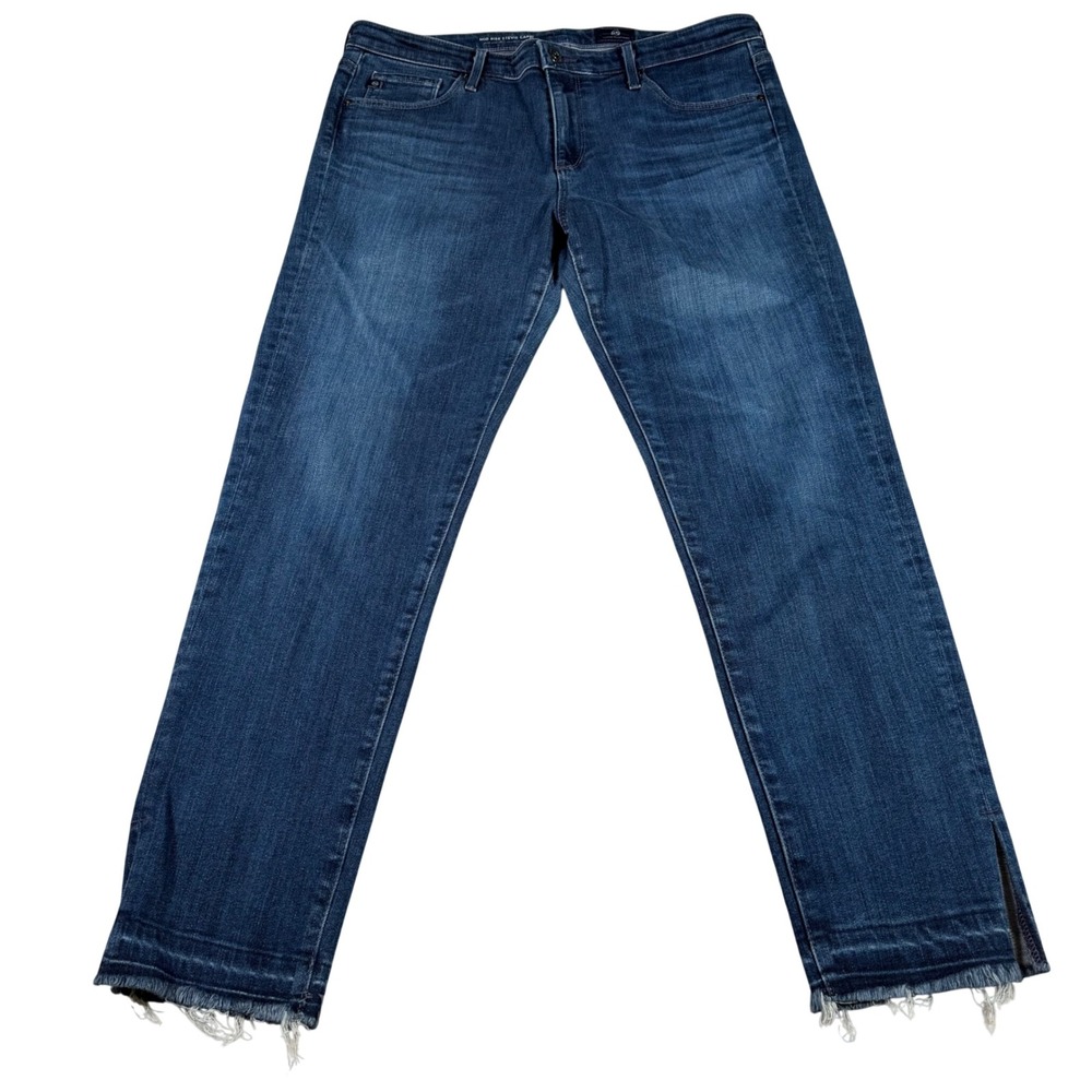 AG Adriano Goldschmied Stevie Capri Women 30 (FITS 33 X‎ 26) Blue Slim  Raw Hems